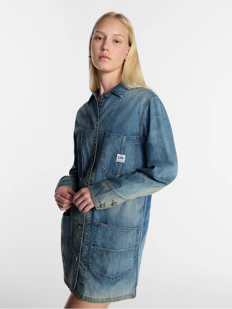 Kacey Lee Women's Denim Chore Dress with Long Sleeves, Sizes S-XXL | Walmart (US)