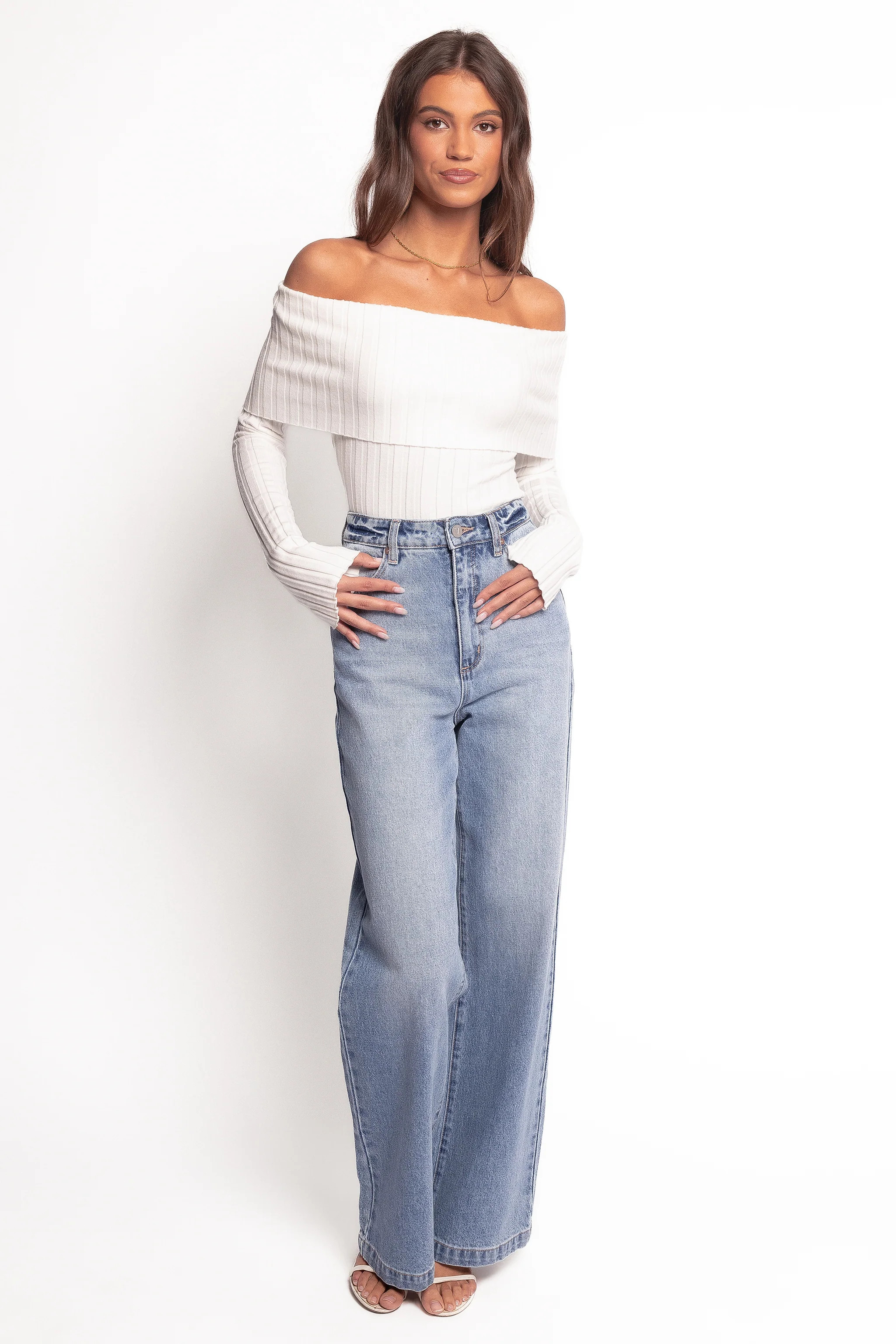 Inora Off Shoulder Knit Top - White | Petal & Pup (US)
