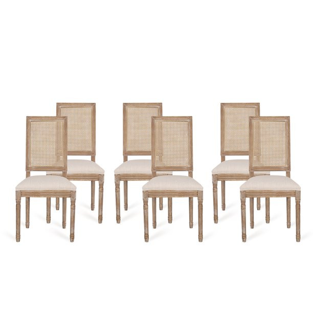 Noble House Beckstrom French Fabric Dining Chair, Set of 6, Beige - Walmart.com | Walmart (US)