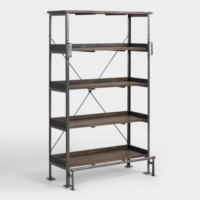 Burnt Alder Wood and Steel Emerson Bookshelf | World Market