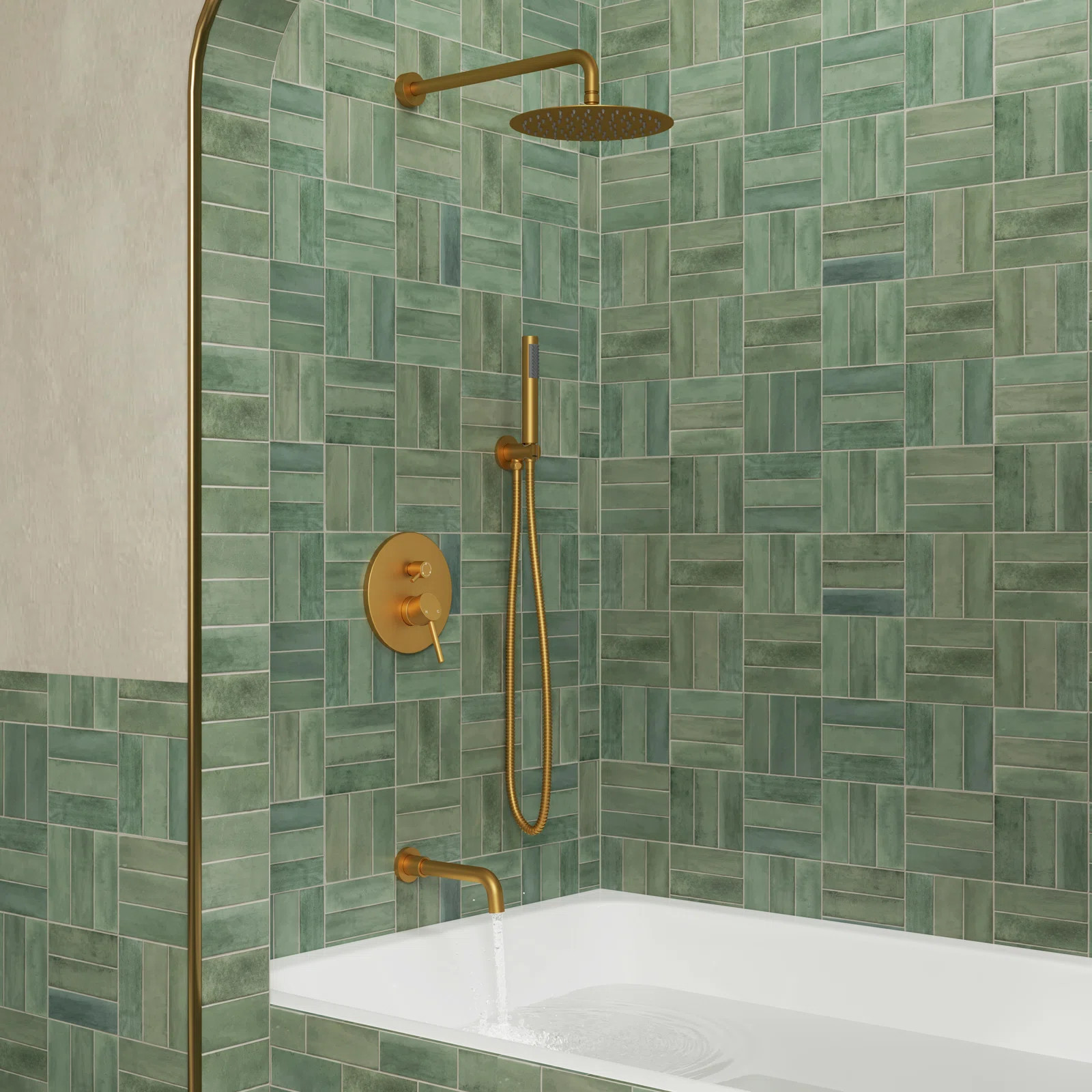 High Pressure Shower System with Pressure Balance Valve & Tub Spout M6612-A-10-BG | Wayfair North America