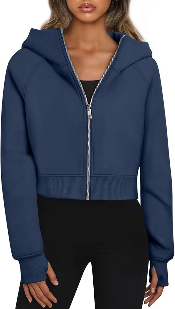 Trendy Queen Womens Zip Up Hoodies Jackets Cropped Sweatshirts Fleece Fall Outfits Casual Comfy Y... | Amazon (US)