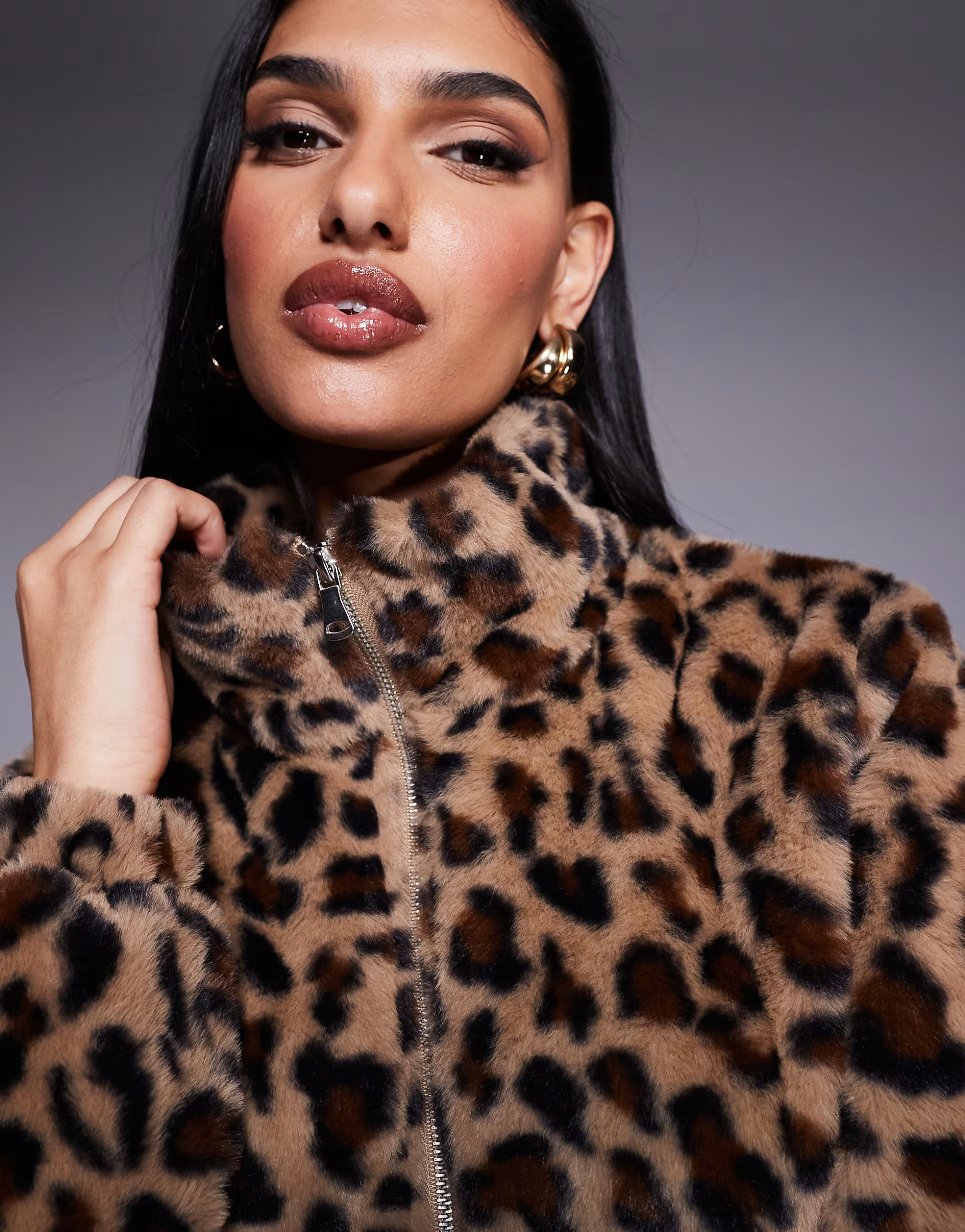 Princess Polly faux fur zip up jacket in leopard print | ASOS (Global)