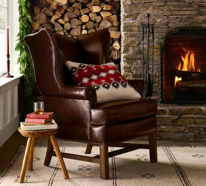 Thatcher Leather Armchair, Polyester Wrapped Cushions, Aviator Fawn | Pottery Barn (US)