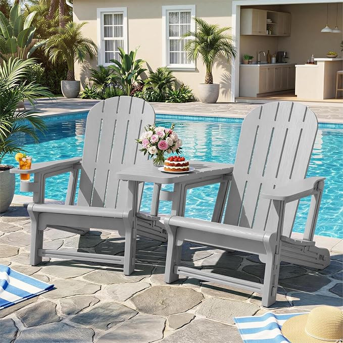 JY QAQA Outdoor Adirondack Chair Set of 2, All-Weather HDPE Patio Furniture with Detachable Table... | Amazon (US)