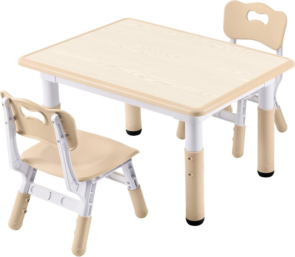 Kids Study Table and Chairs Set, Height Adjustable Toddler Table and Chair Set for Kids Ages 3-8,... | Amazon (US)