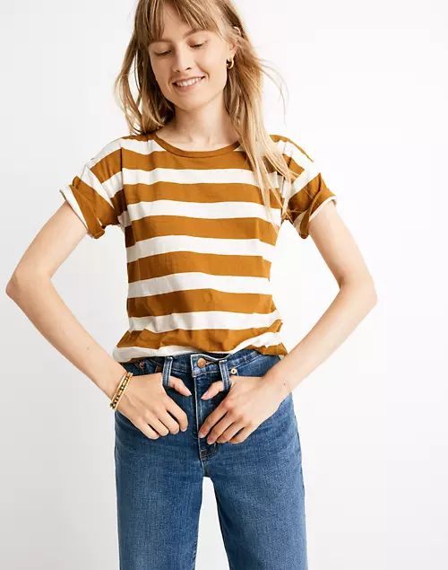 Whisper Cotton Crewneck Tee in Rugby Stripe | Madewell
