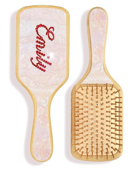 Custom Name Hair Brush - Personalized Wooden Paddle Hairbrush with Rhinestones & Bamboo Bristles ... | Amazon (US)