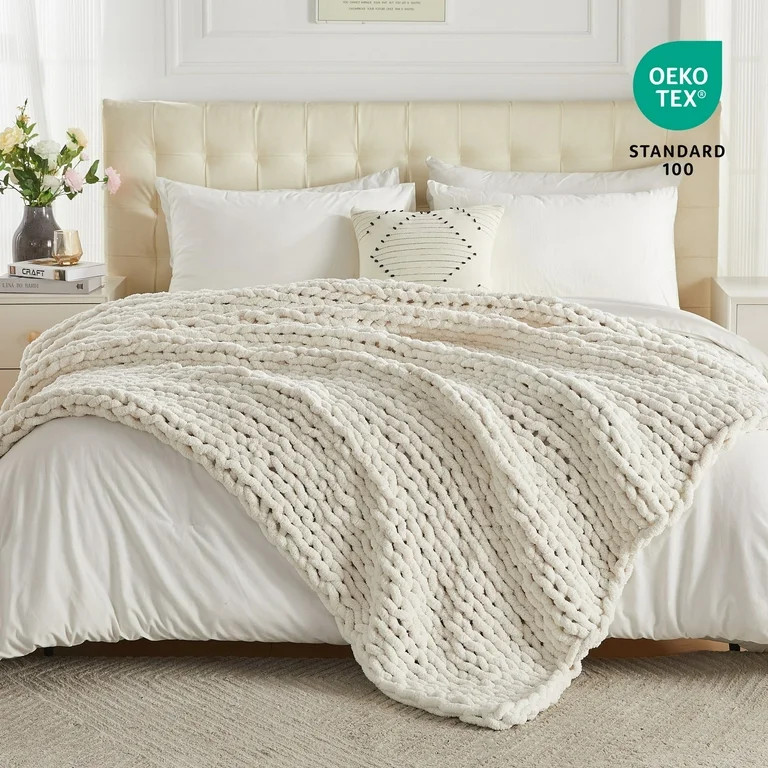 Carriediosa Chunky Knit Throw Blanket Handmade Soft Throws for Couch Sofa Bed, 50" x 60" Cream Wh... | Walmart (US)