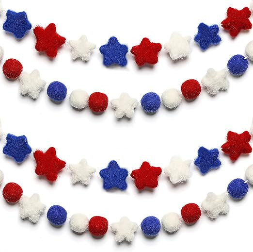 Tatuo 2 Pieces Independence Day Felt Ball Garlands 4th of July Hanging Garland White Blue and Red... | Amazon (US)