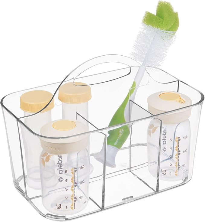mDesign Plastic Nursery Storage Caddy Tote, Divided Bin with Handle for Child/Kids - Holds Bottle... | Amazon (US)