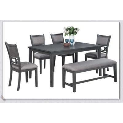 Modern Gray 6-Piece Dining Set with Rubberwood Table, 4 Side Chairs, and Bench for Elegant and Comfortable Dining | Wayfair North America