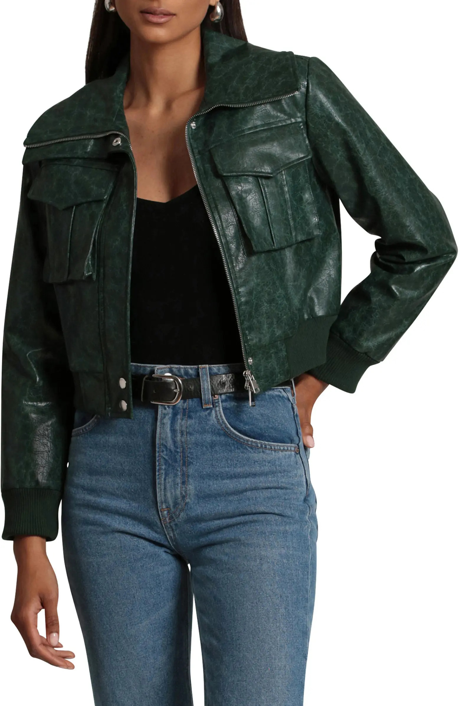 Faux-Ever Leather™ Crop Bomber Jacket | Nordstrom