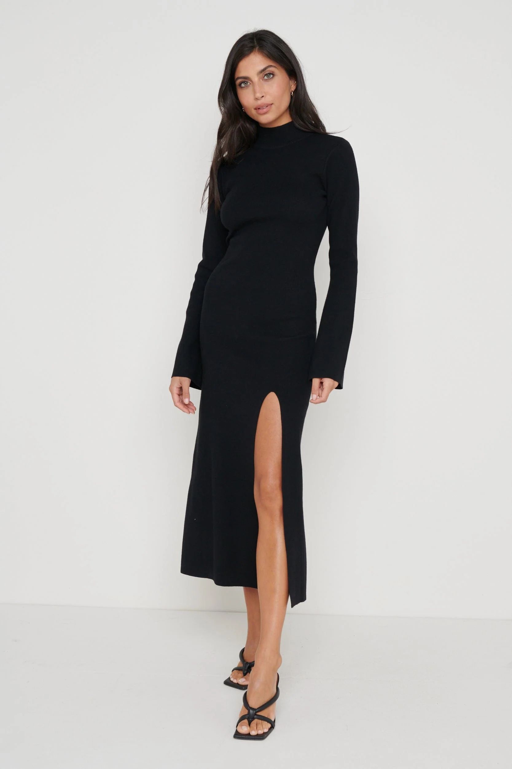 Brielle High Neck Midaxi Knit Dress - Black | Pretty Lavish (UK)