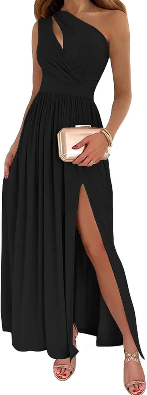 BTFBM Women's One Shoulder Cutout Sleeveless Maxi Dresses Side High Split Elegant Formal Prom Bod... | Amazon (US)