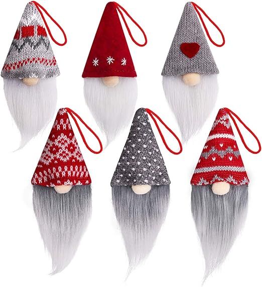 Amazon.com: D-FantiX Gnome Christmas Ornaments Set of 6, Handmade Swedish Tomte Gnomes Plush Deco... | Amazon (US)