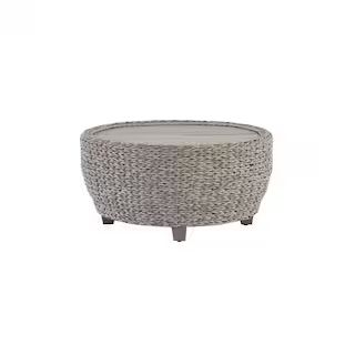 Hampton Bay 36 in. Megan Grey All-Weather Wicker Outdoor Patio Large Round Coffee Table with Slat... | The Home Depot