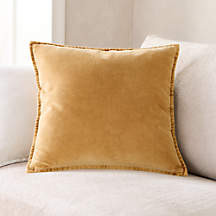 Relaxed Washed Organic Cotton Velvet 20""x20"" Moroccan Ocher Throw Pillow Cover | Crate & Barrel