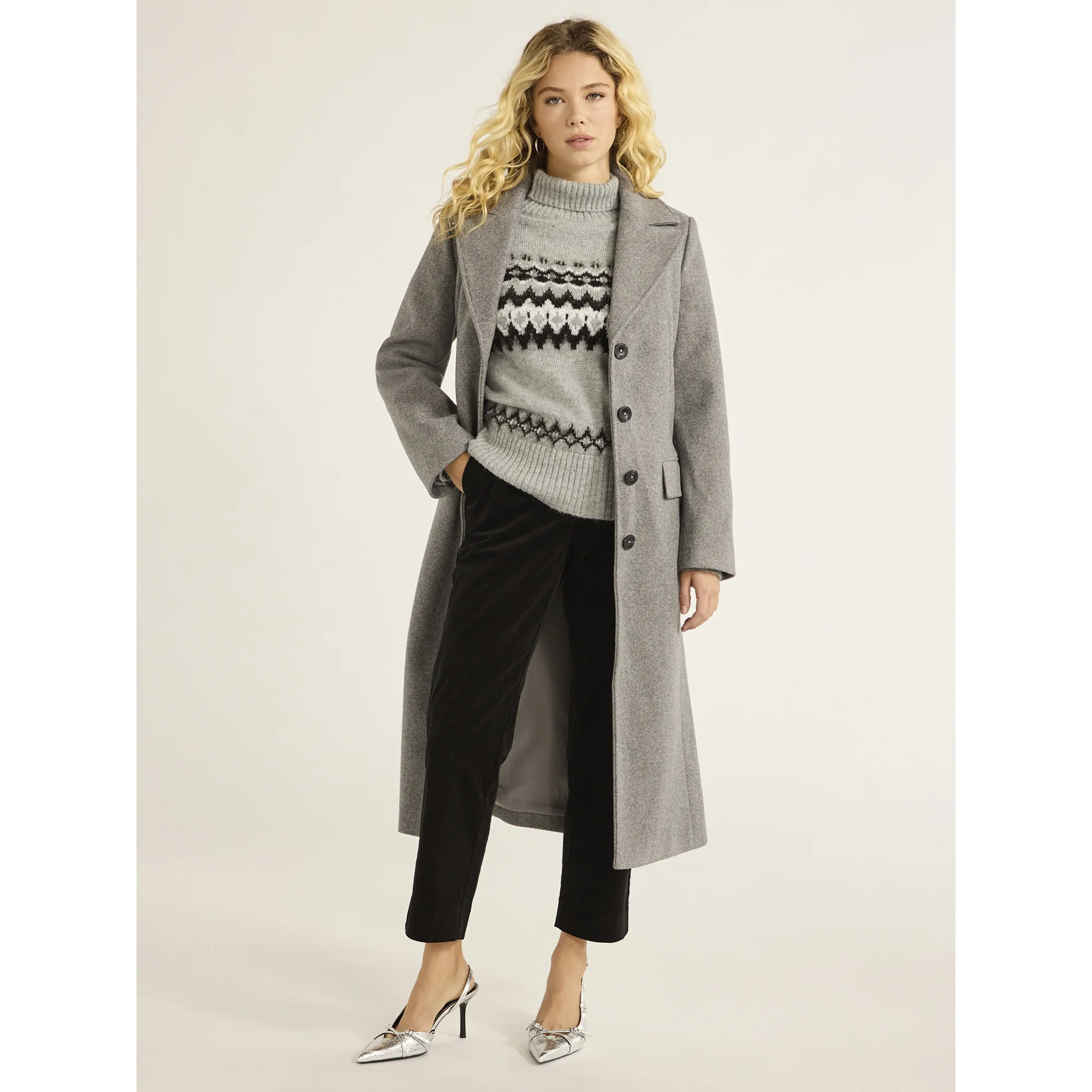 Free Assembly Women’s Faux Wool Long Coat, Sizes XS-XXL | Walmart (US)
