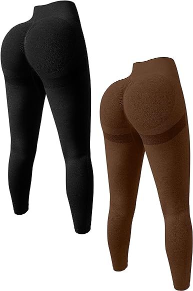 OQQ Women's 2 Piece Butt Lifting Yoga Leggings Workout High Waist Tummy Control Ruched Booty Pant... | Amazon (US)