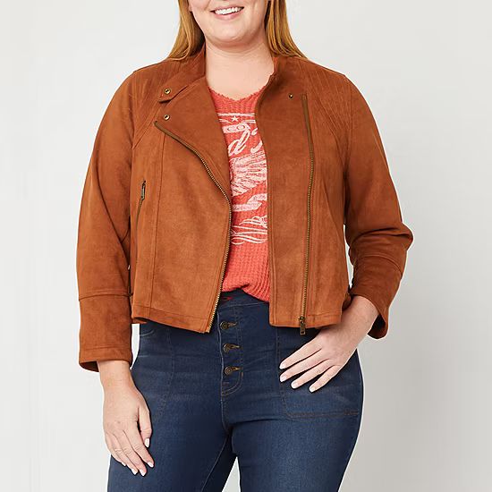 new!Frye And Co Womens Plus - Lightweight Faux Suede Motorcycle Jacket | JCPenney