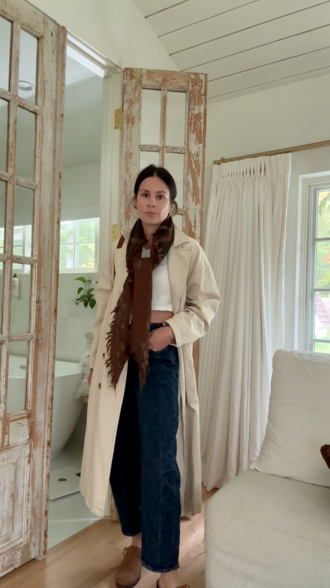 Classic fall outfit inspo 🍂 Neutral trench coat layered over dark denim and loafers for an effortless, timeless look. Finished with a brown leather tote and cozy patterned scarf — perfect for coffee runs, weekend strolls, or casual office days. #FallStyle #LTKFallFashion #OOTD #CapsuleWardrobe #ClassicStyle #MinimalistOutfit #TrenchCoat #DarkDenim #LoaferStyle #LTKSeasonalStyle

#LTKFindsUnder50 #LTKFindsUnder100 #LTKSeasonal