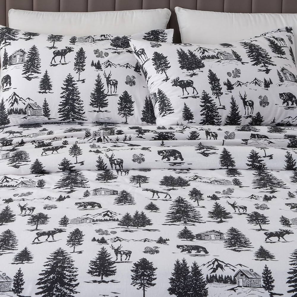 Great Bay Home Flannel Sheet Set King Size - 100% Turkish Cotton, Double-Brushed, Printed Bed She... | Amazon (US)