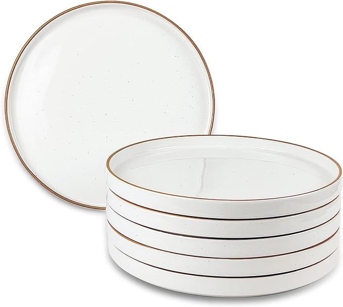 Mora Ceramic Flat Dinner Plates Set of 6, 10.5 in High Edge Dish Set - Microwave, Oven, and Dishw... | Amazon (US)