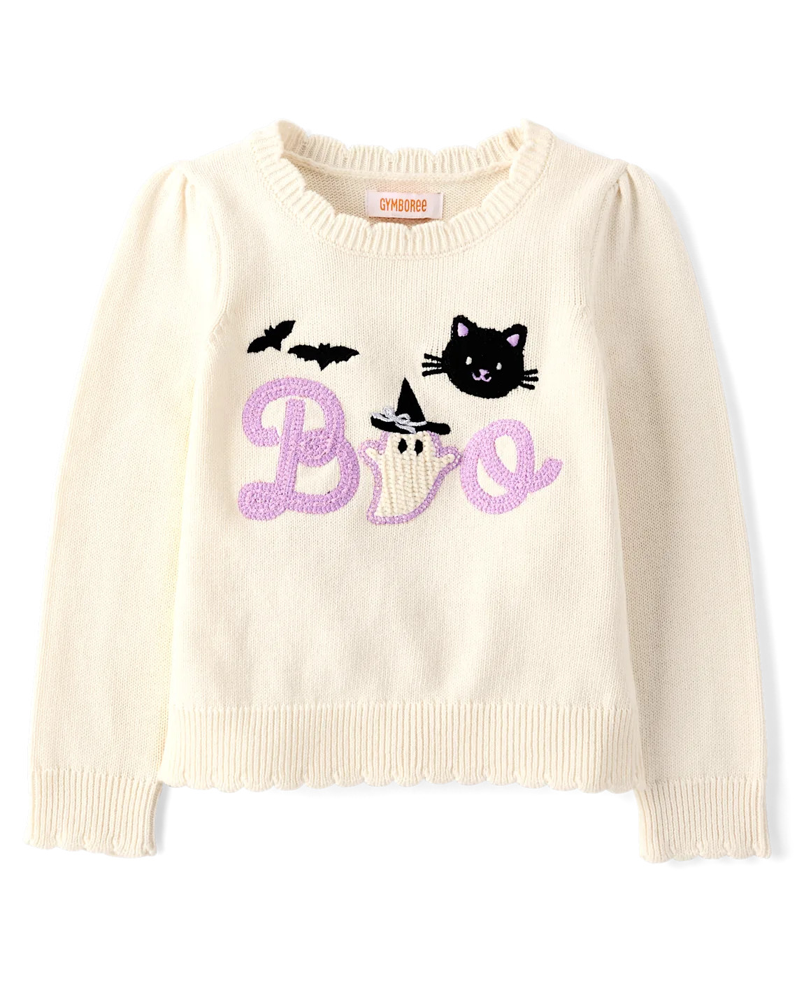 Girls Long Sleeve Crochet Halloween Scalloped Sweater - Trick or Treat - CREAM | Gymboree | Gymboree