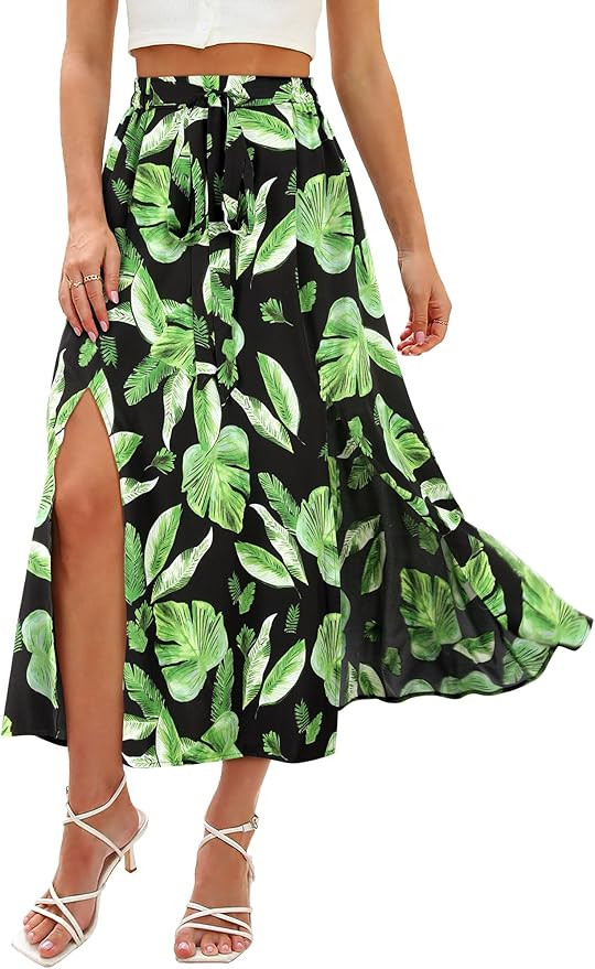 Ezcosplay Women Maxi Hawaiian Floral Slit Skirt High Elastic Waisted Split Thigh Long Skirts with... | Amazon (US)