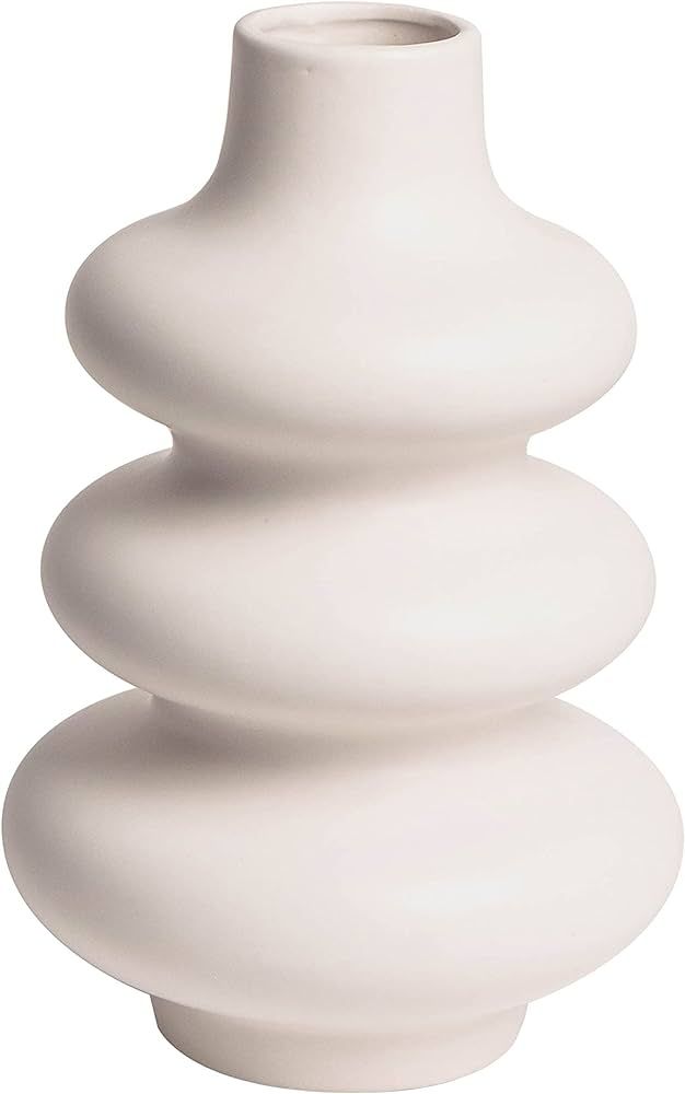 Poitemsic White Ceramic Wavy Lines Vase Art Modern Minimalism Flower Vase Pot for Home Living Roo... | Amazon (US)