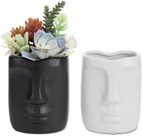 MyGift 4-inch Black and White Head/Face Design Ceramic Succulent Planter Pots Flower Vase, Set of... | Amazon (US)