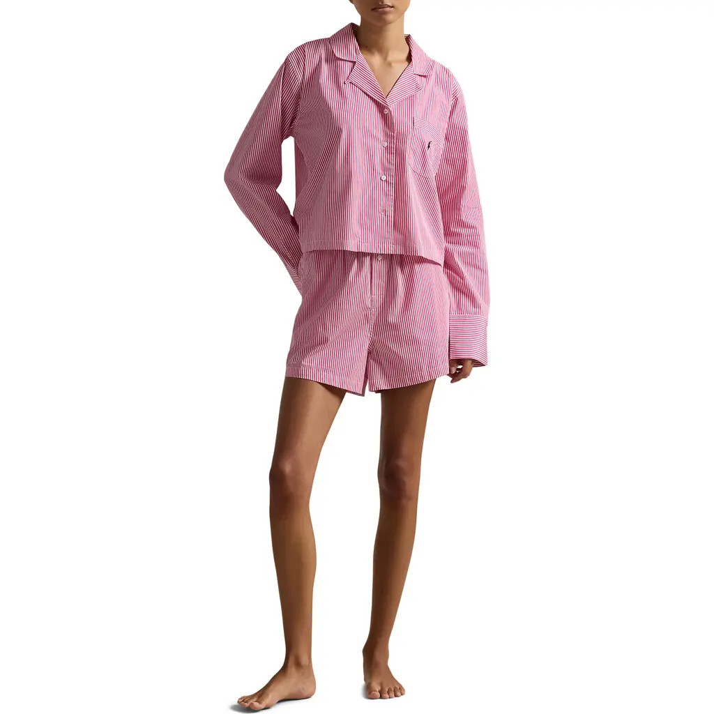 Polo Ralph Lauren Crop Cotton Poplin Short Pajamas in College Pink at Nordstrom, Size Small | Nordstrom