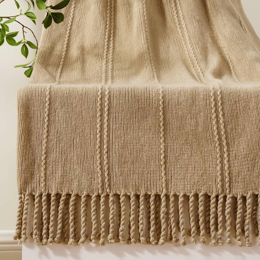 BATTILO HOME Tan Throw Blanket for Couch, Decorative Tan Blanket for Bedroom, Soft Warm Taupe Thr... | Amazon (US)