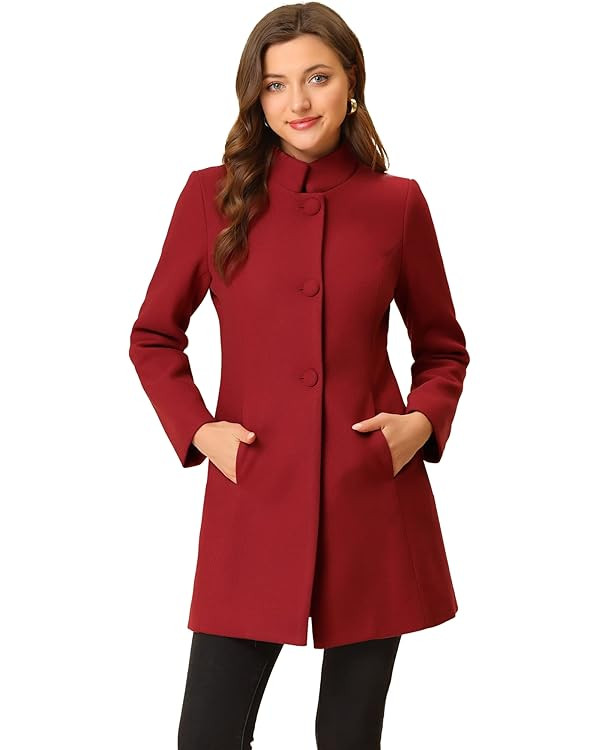 Allegra K Women's Winter Overcoat Mid-Long Stand Collar Single Breasted Coat Outerwear | Amazon (US)