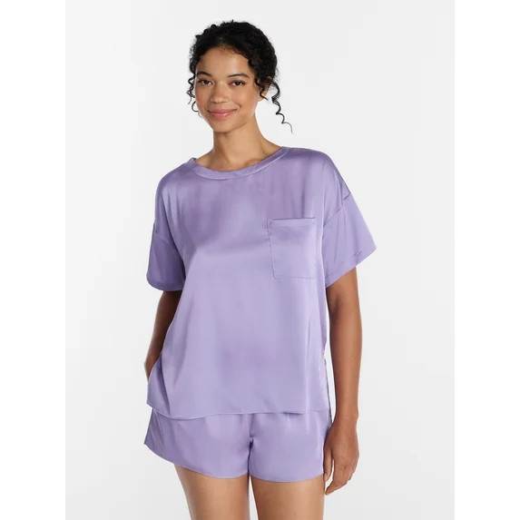 Joyspun Women\u2019s Short Sleeve Stretch Satin Top and Shorts Pajama Set, 2-Piece, Sizes XS-3X | Walmart (US)