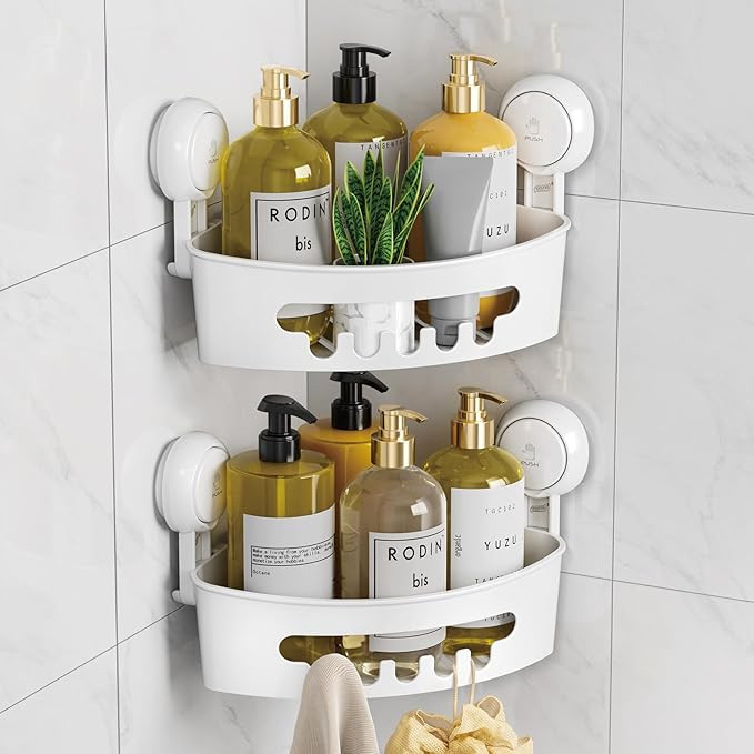 Corner Shower Caddy Suction Cup, shower shelves suction cup, 2 Pack Basket Powerful Bathroom, Wat... | Amazon (US)