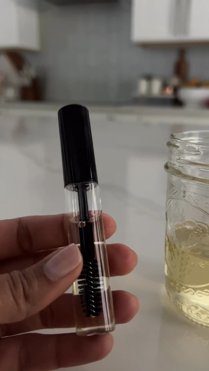 Mix equal parts: castor, coconut and vitamin E oil together. I use it on my brows and eye lashes every night! You’ll see difference in growth, darker and thicker hair  