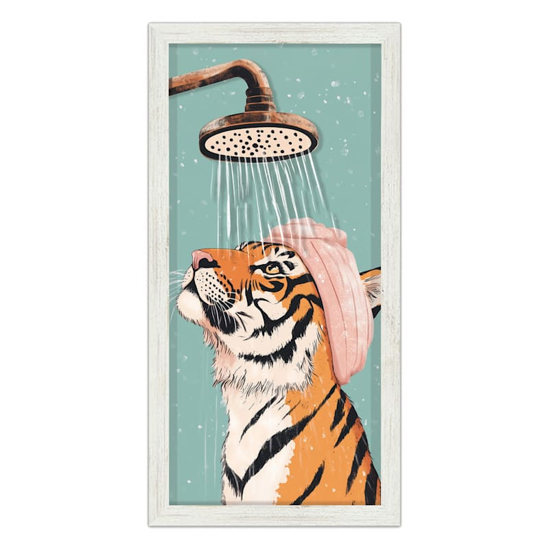 Glass Framed Tiger in Shower Wall Art, 10x20 | At Home