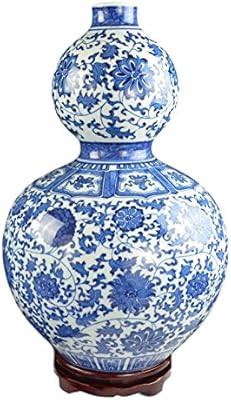 19" Classic Blue and White Porcelain Gourd-Shaped Vase, China Ming Style, Happiness, Good Fortune... | Amazon (US)
