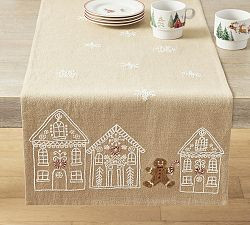 Gingerbread Village Embroidered Table Runner | Pottery Barn (US)