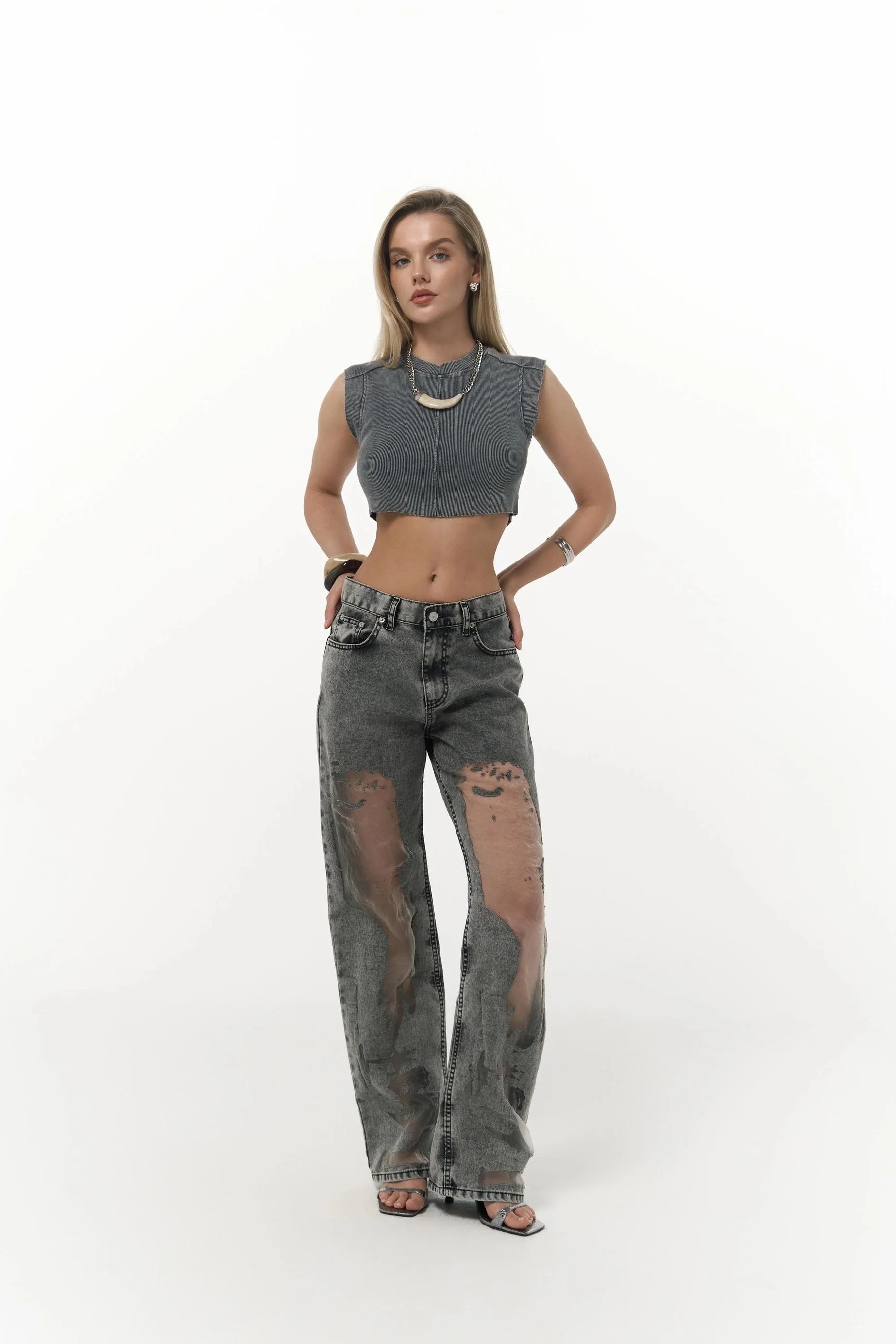 Premium Sheer Jeans Charcoal | PIRAL