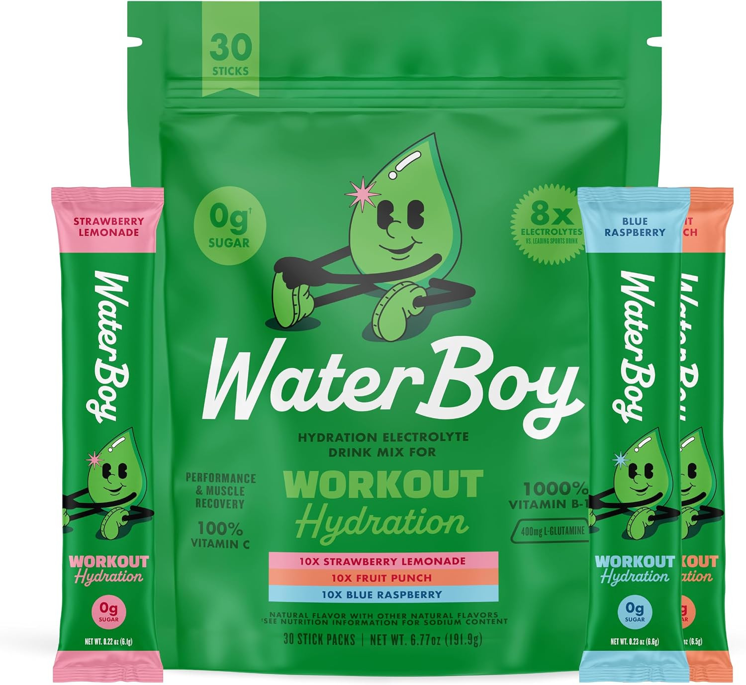 Waterboy Workout Hydration, Variety Pack, Sugar Free Electrolytes 30ct | Amazon (US)