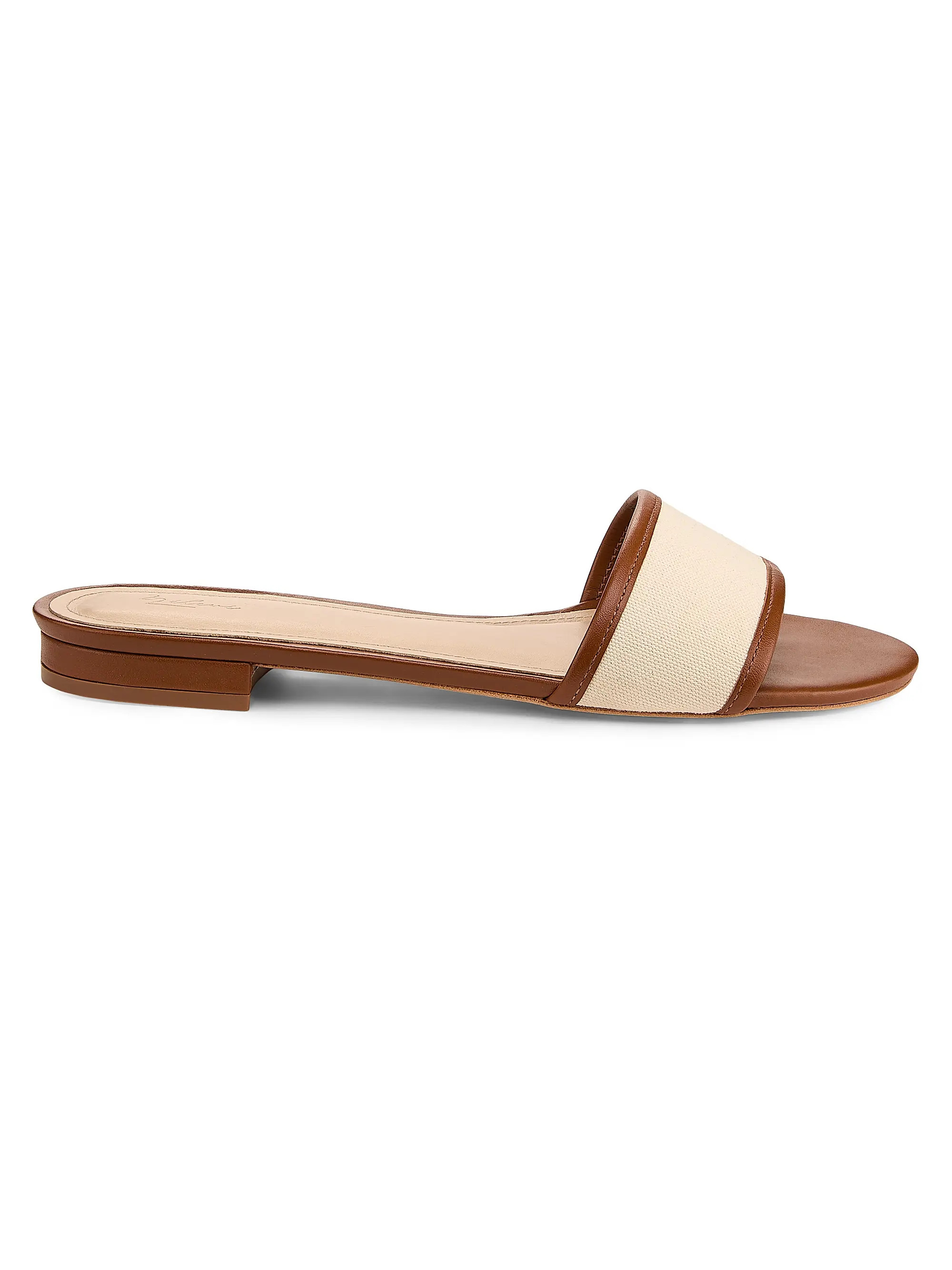 22élevé Leather-Trim Linen Flat Sandals | Saks Fifth Avenue | Saks Fifth Avenue