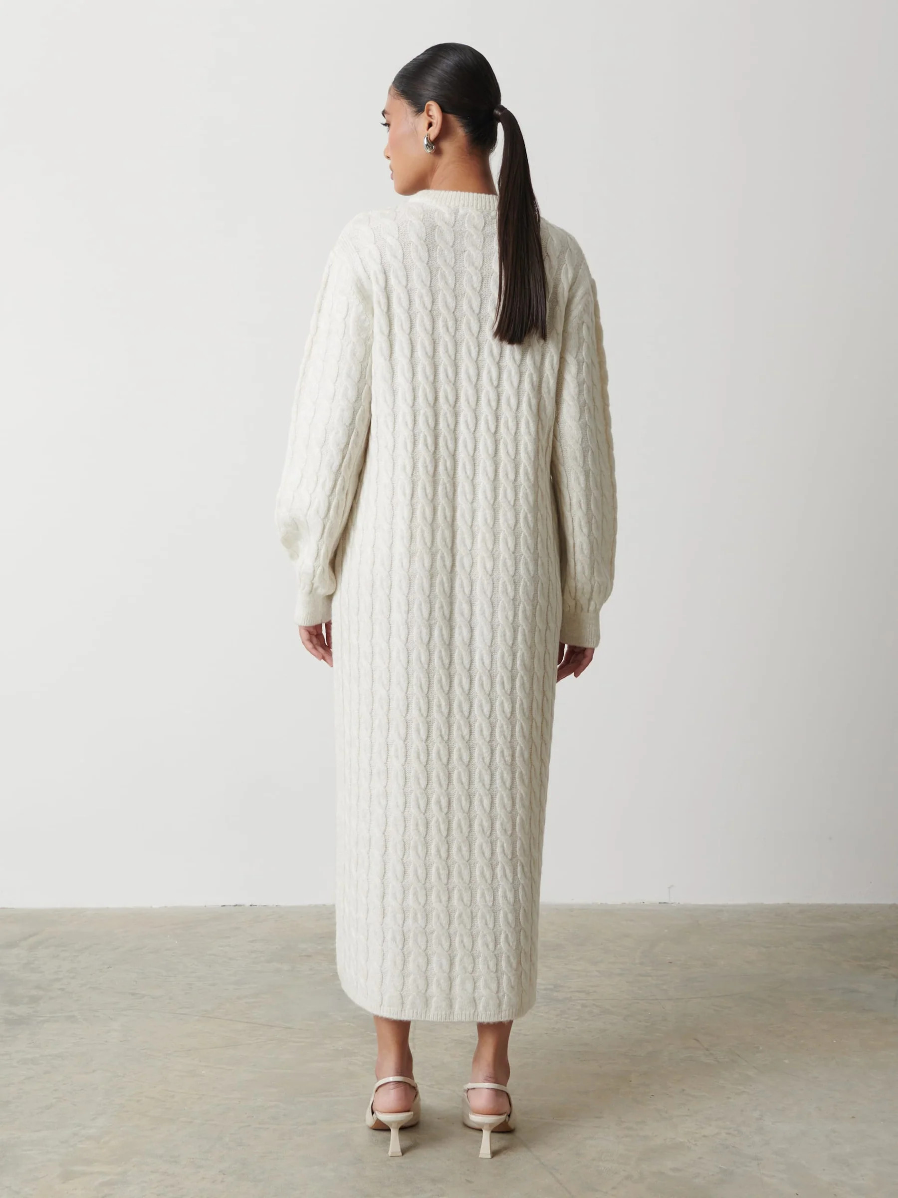 Elisha Cable Knit Midaxi Dress - Cream | Pretty Lavish (UK)