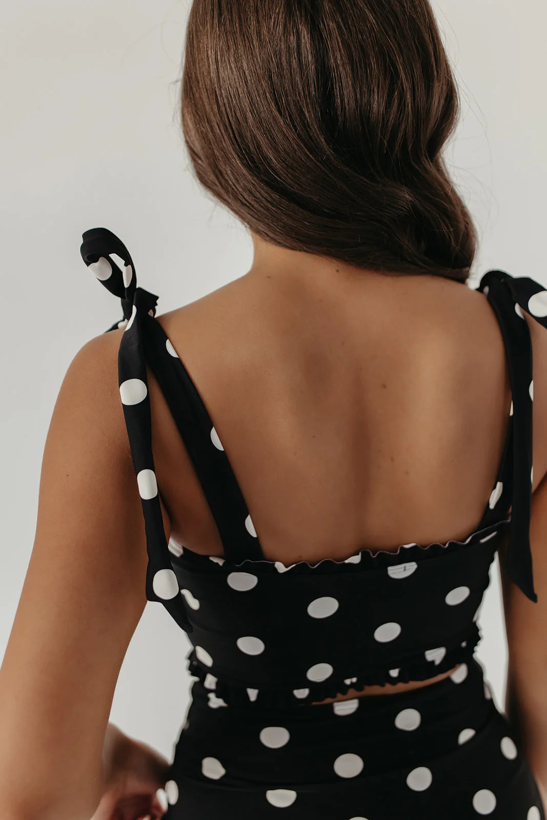 RUFFLE TIE STRAP MIDKINI SWIM TOP IN DOTS BY PINK DESERT | Pink Desert