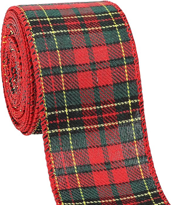 Tenn Well Buffalo Plaid Ribbon, 9.8 Yards 2.5 inch Red and Green Plaid Christmas Ribbon Wired for... | Amazon (US)