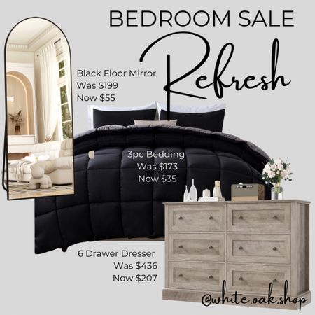 Bedroom Refresh | Primary Bedroom | Floor Mirror Sale | Dresser | Black Bedding 

#LTKstyletip #LTKsalealert #LTKhome