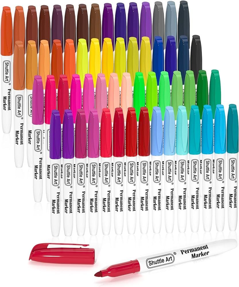 Shuttle Art 60 Colors Permanent Markers, Fine Point, Assorted Colors, Works on Plastic,Wood,Stone... | Amazon (US)