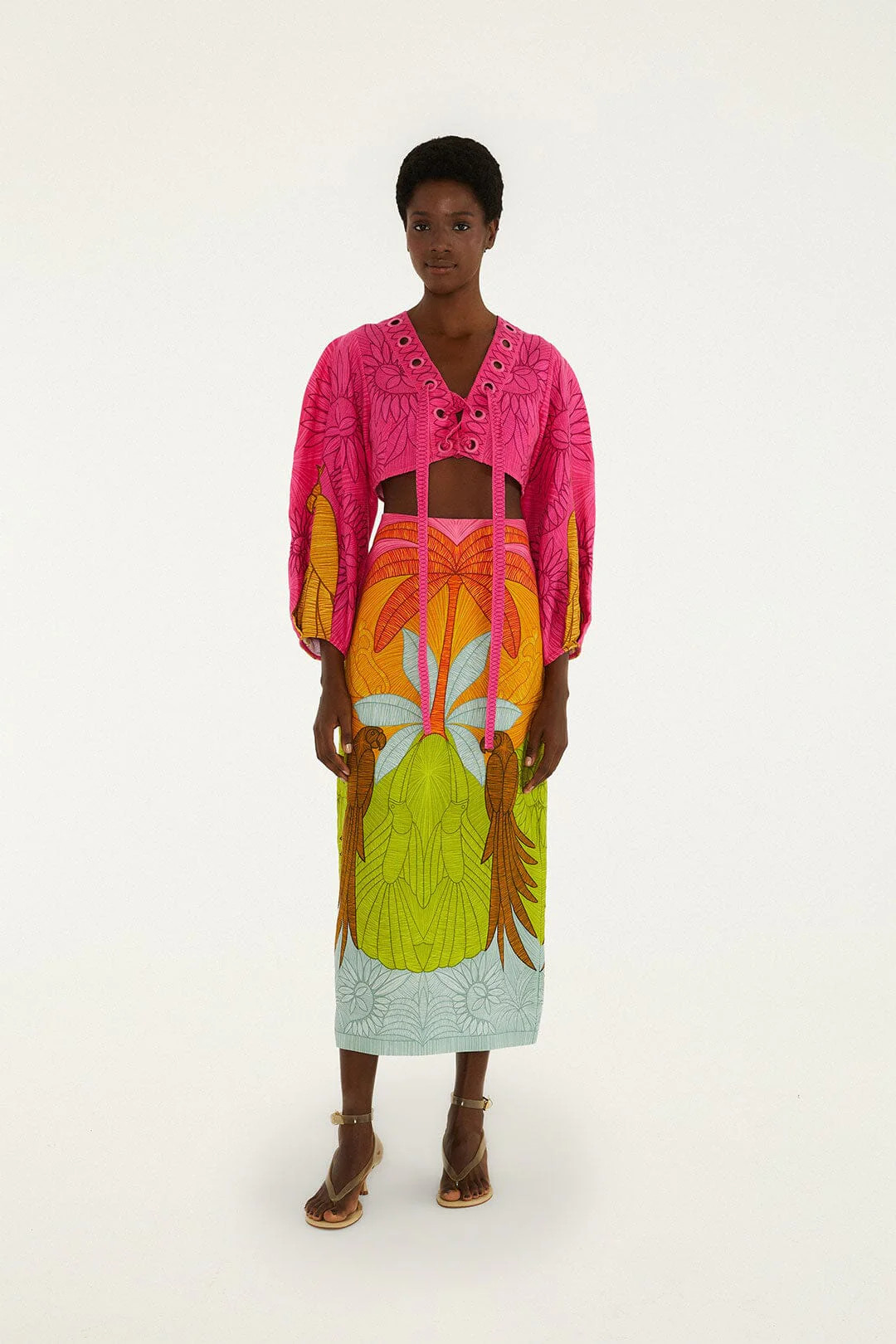 Multicolor Usiacuri Euroflax Premium Linen Midi Skirt, USIACURI MULTICOLOR / L | FarmRio (US)